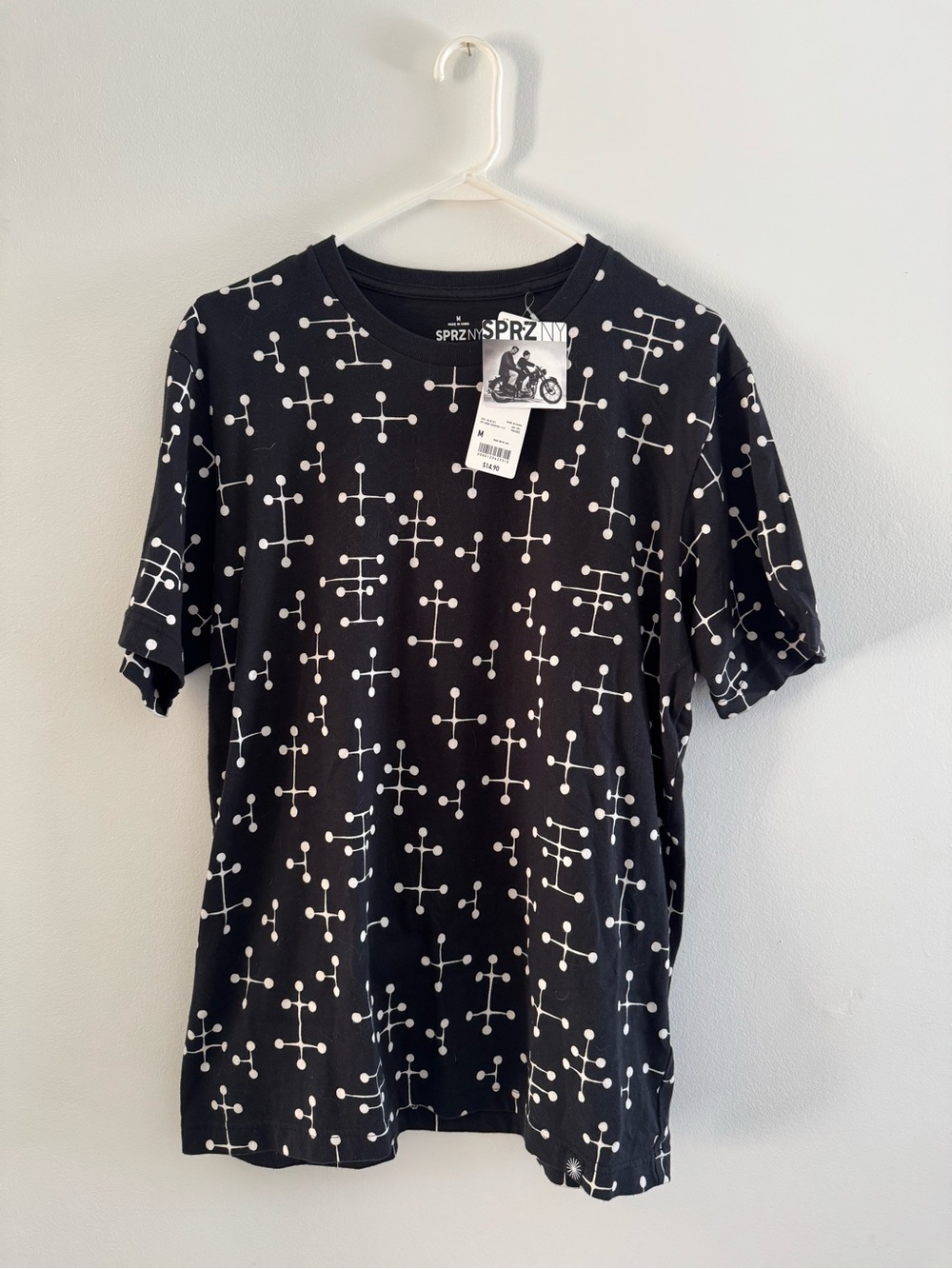 Uniqlo Black Short-Sleeve Tee with White Node Dot Print EAMES